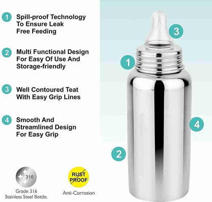 Baby Feeding Bottle Stainless Steel with Silicone Nipple
